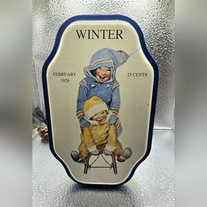"5/$25" Vintage Good Housekeeping 1926 Winter Christmas Holiday Metal Tin Decor